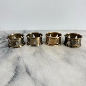 Vintage | 4 Matching Brass Napkin Rings Christmas Tree Round Dining Hosting Gold
